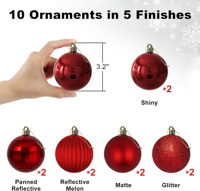 GameXcel Rose Red 3.2" Large Christmas Balls - Christmas Tree Decoration Ornaments Shatterproof Hanging Balls for Birthday Halloween Holiday Wedding Decorations Set of 10pcs - Image 2